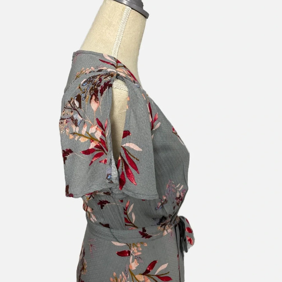 Lulu’s Maxi Dress Fiorire Slate Blue Floral Print Wrap Size XS Romantic Feminine - Picture 9 of 16